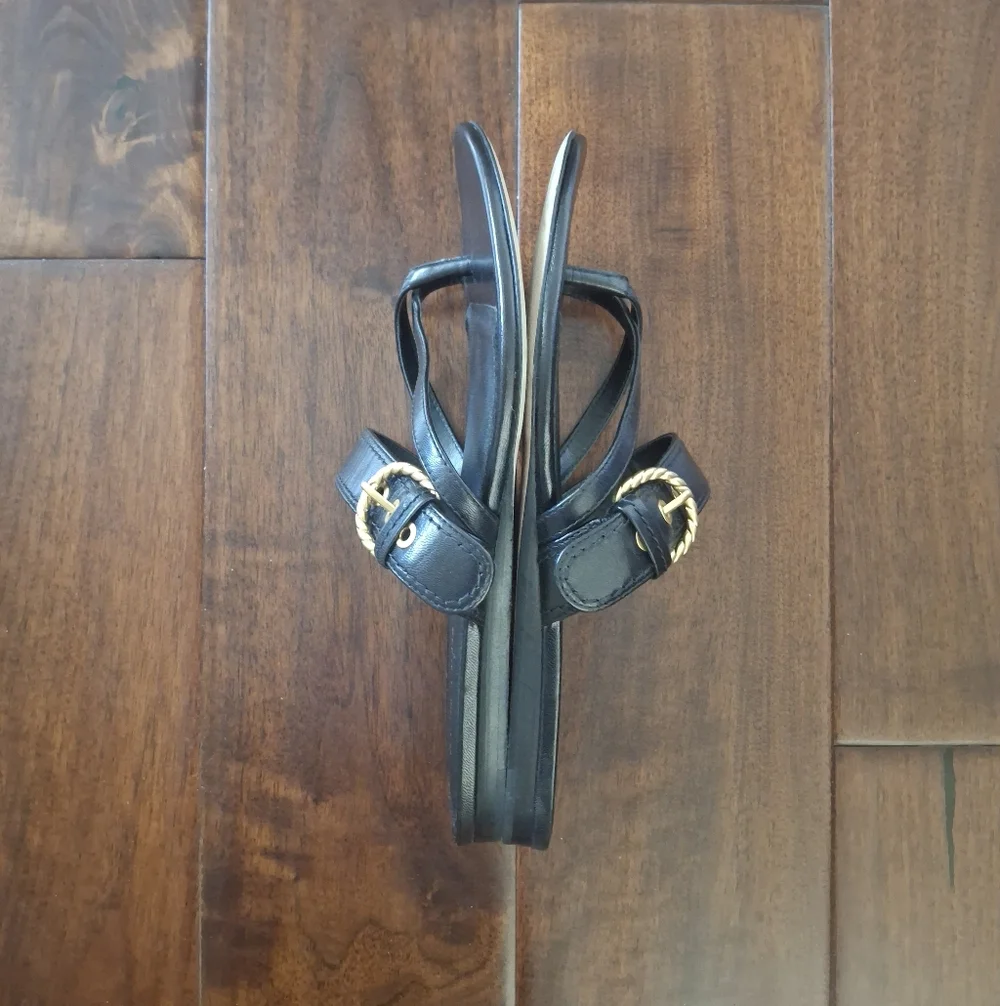 VERONICA BEARD Black Leather Slide Sandals with Gold Tone Buckle - Size 8.5 - Picture 7 of 9